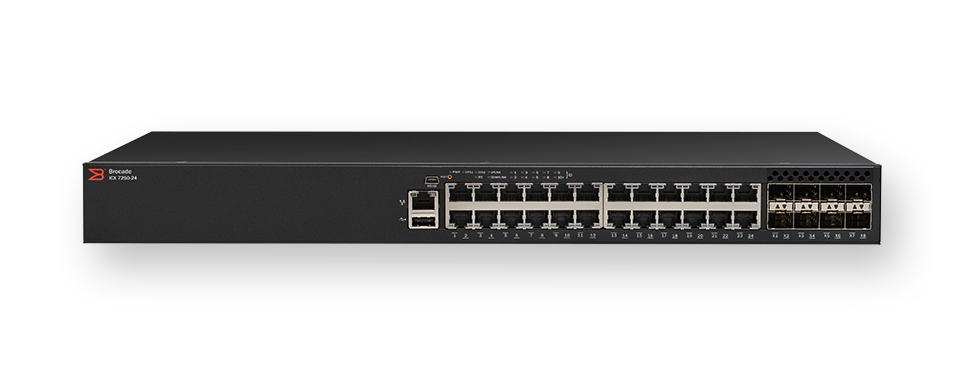 Ruckus ICX 7250-24P 24×10/100/1000 Mbps ports POE+ 370 W PoE budget, 8×1/10 GbE uplink/stacking SFP/SFP+